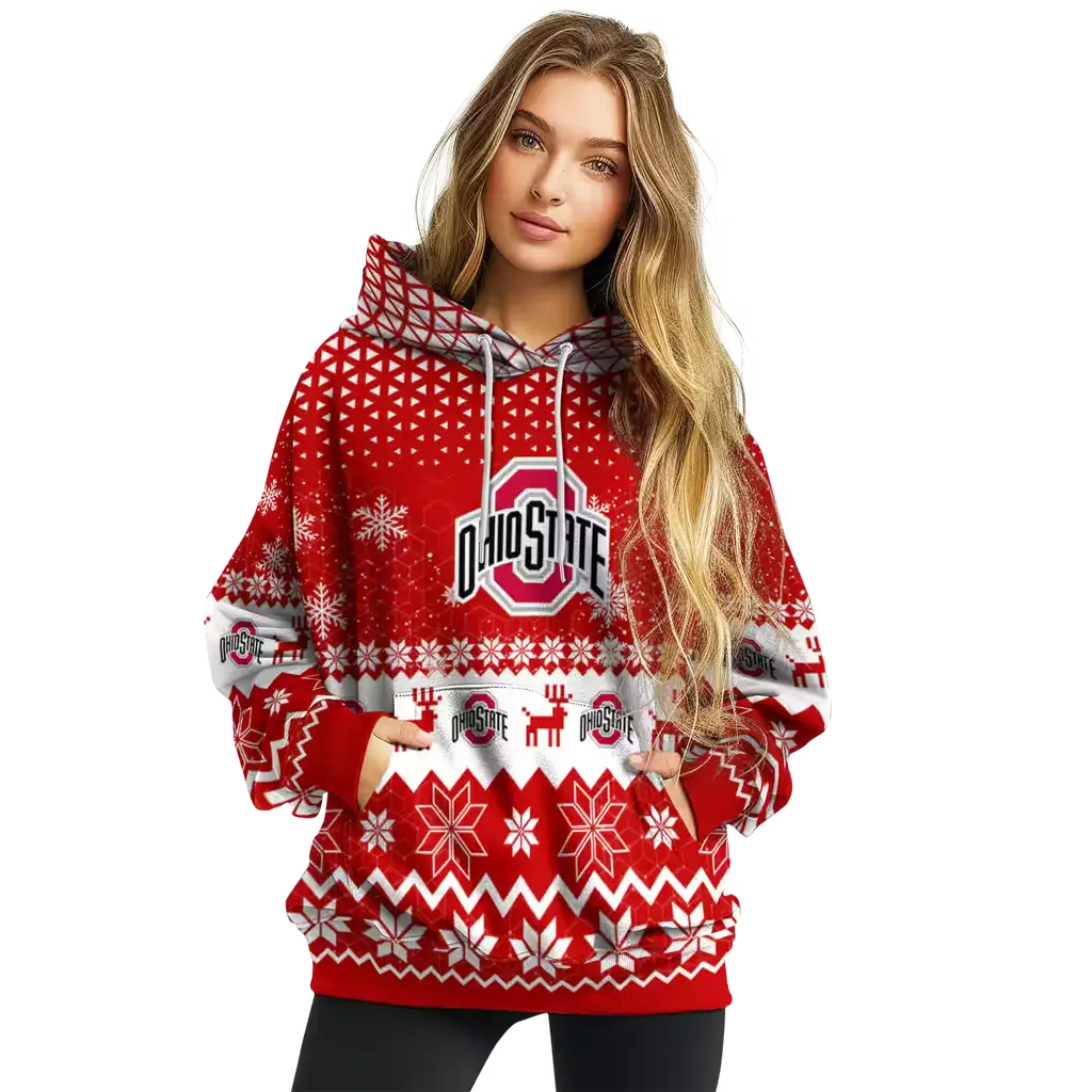 ohio state buckeyes reindeer motif scarlet hoodie high quality ohio state buckeyes reindeer motif scarlet hoodie high quality
