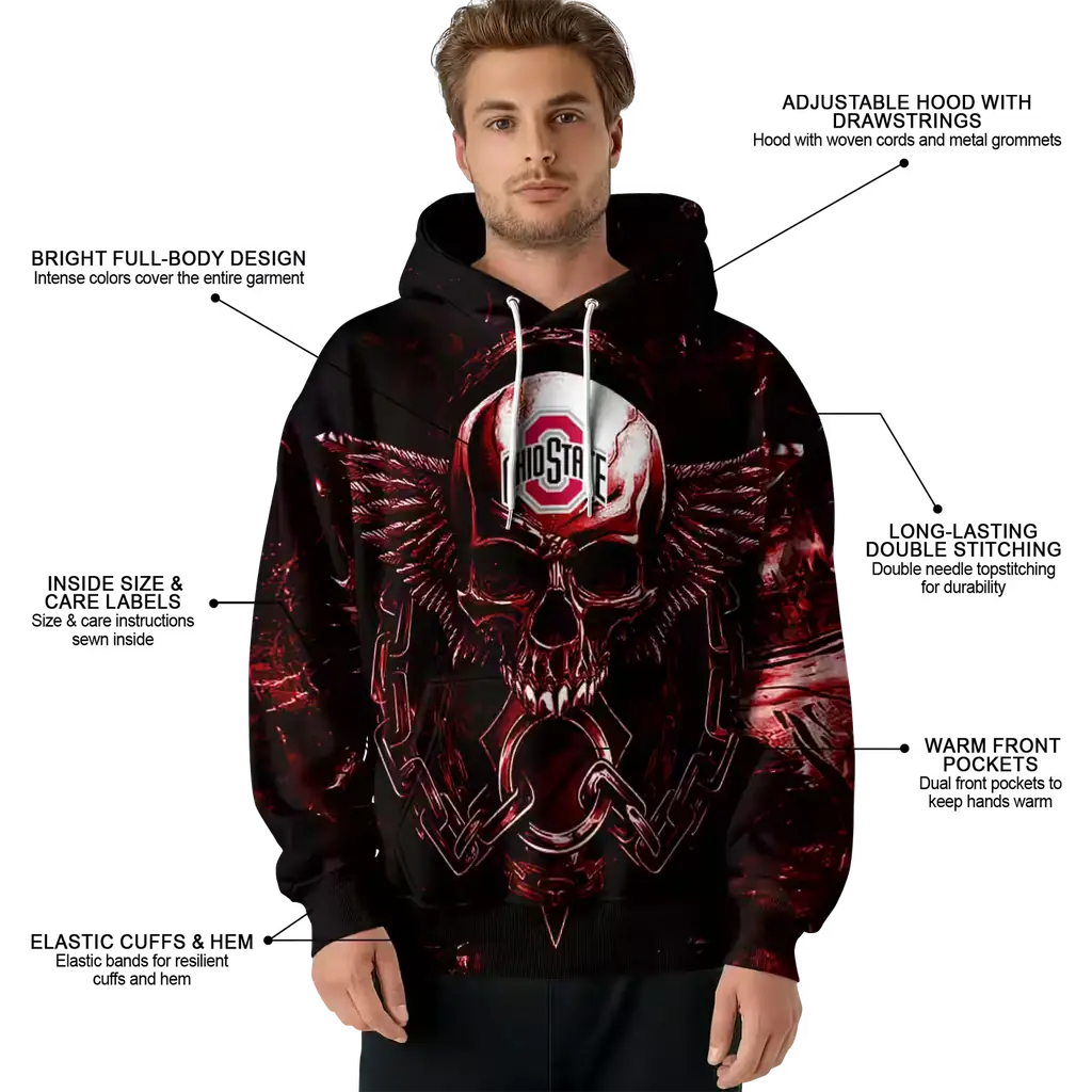 ohio state buckeyes skull artwork scarlet black hoodie latest model ohio state buckeyes skull artwork scarlet black hoodie latest model