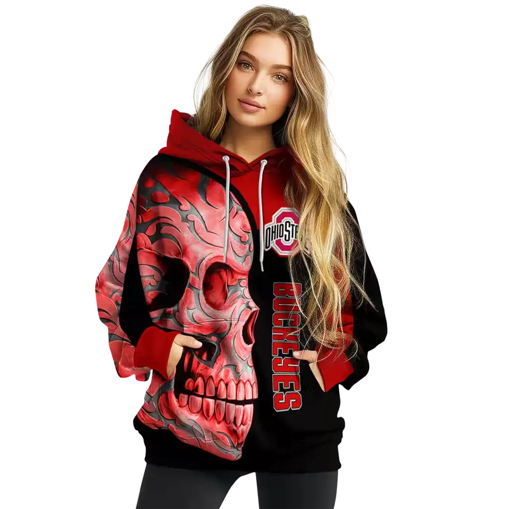 ohio state buckeyes skull motif scarlet black hoodie high quality ohio state buckeyes skull motif scarlet black hoodie high quality