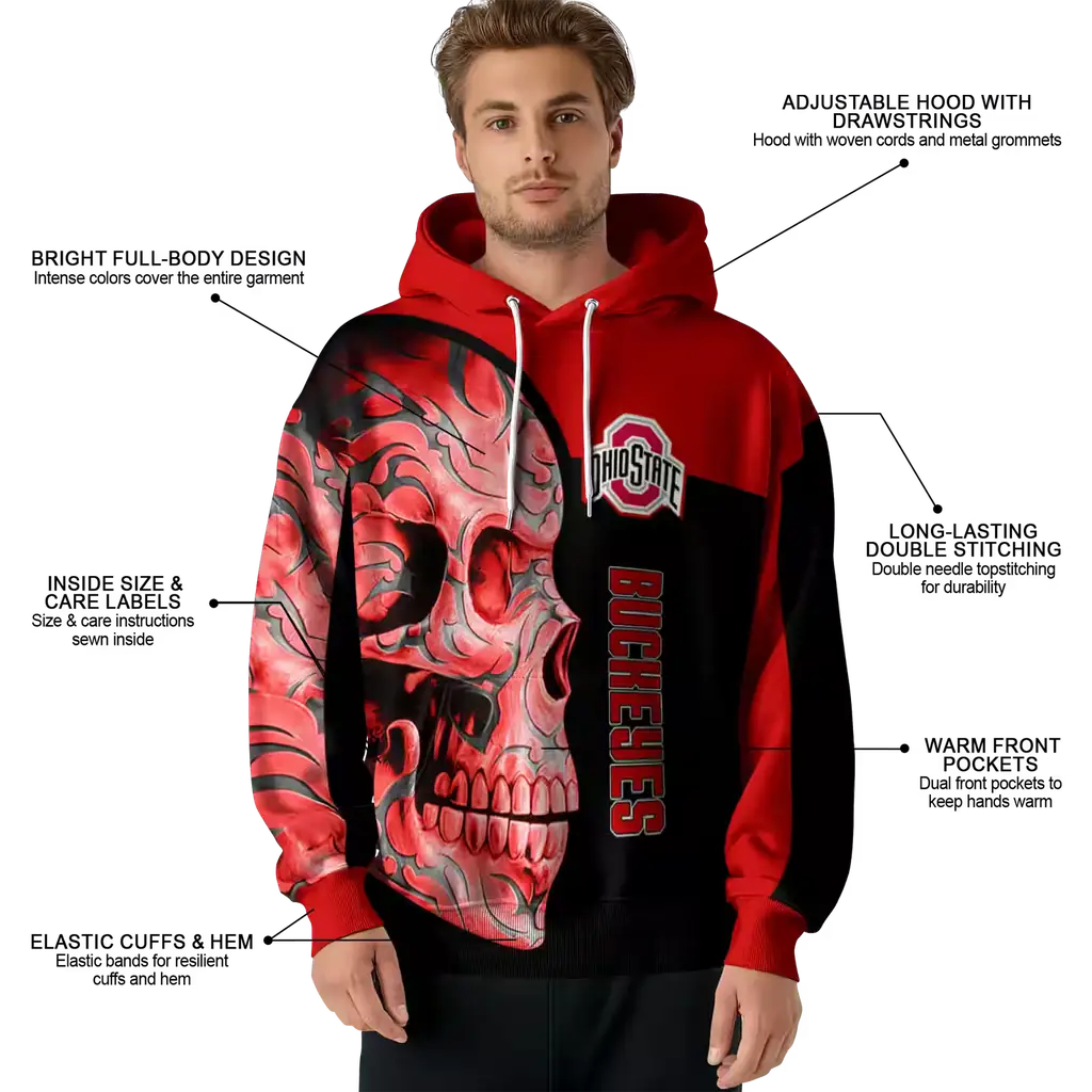ohio state buckeyes skull motif scarlet black hoodie latest model ohio state buckeyes skull motif scarlet black hoodie latest model