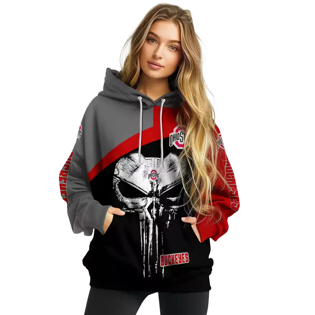 ohio state buckeyes skull punisher gray black hoodie high quality ohio state buckeyes skull punisher gray black hoodie high quality