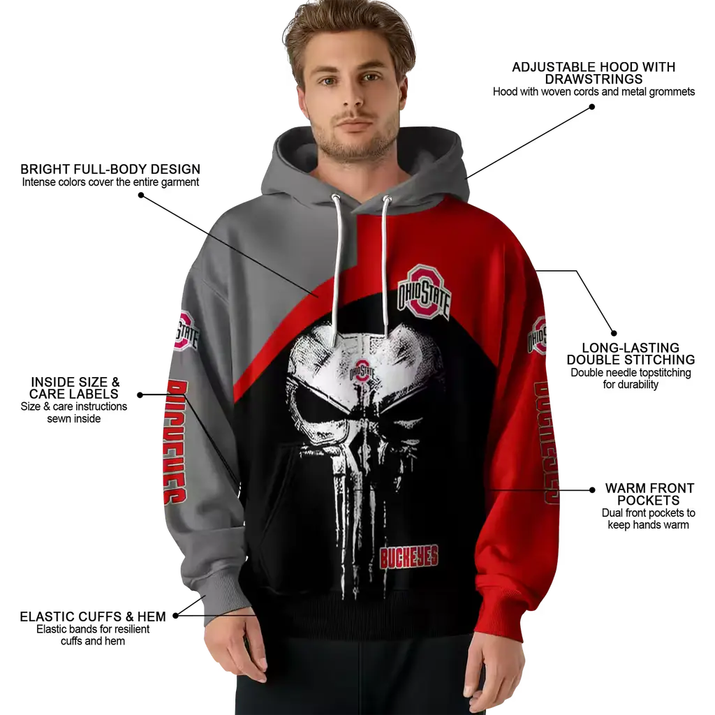 ohio state buckeyes skull punisher gray black hoodie latest model ohio state buckeyes skull punisher gray black hoodie latest model