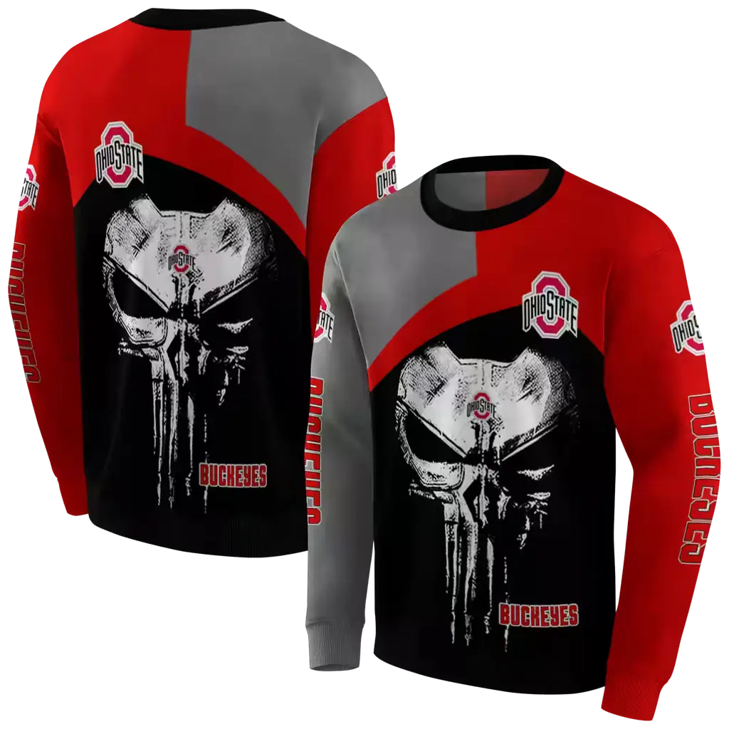 ohio state buckeyes skull punisher gray black hoodie premium grade ohio state buckeyes skull punisher gray black hoodie premium grade