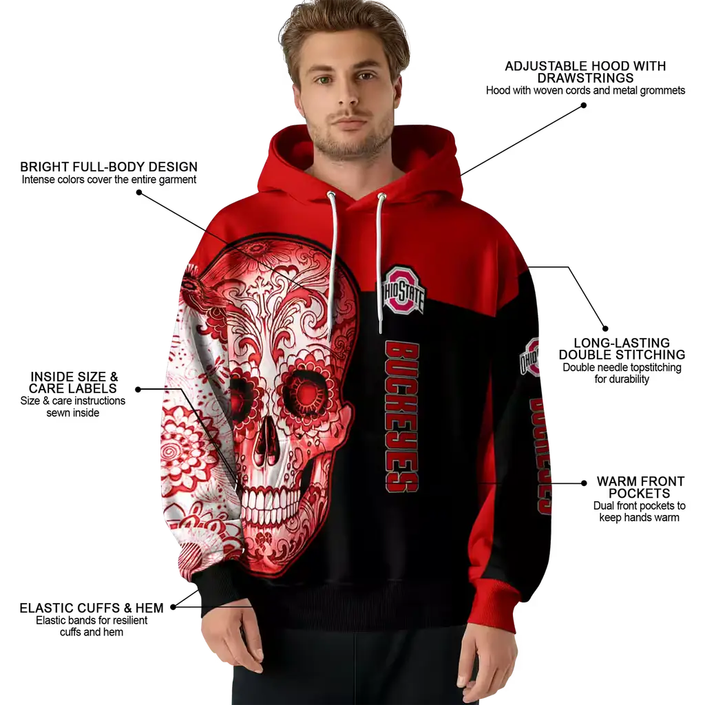 ohio state buckeyes sugar skull scarlet black hoodie latest model ohio state buckeyes sugar skull scarlet black hoodie latest model