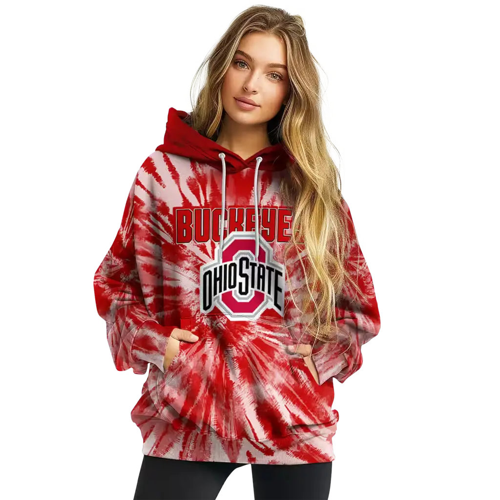 ohio state buckeyes tie dye pattern scarlet hoodie high quality ohio state buckeyes tie dye pattern scarlet hoodie high quality