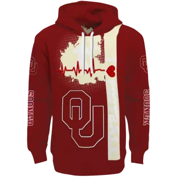 oklahoma sooners football heartbeat crimson hoodie best selling