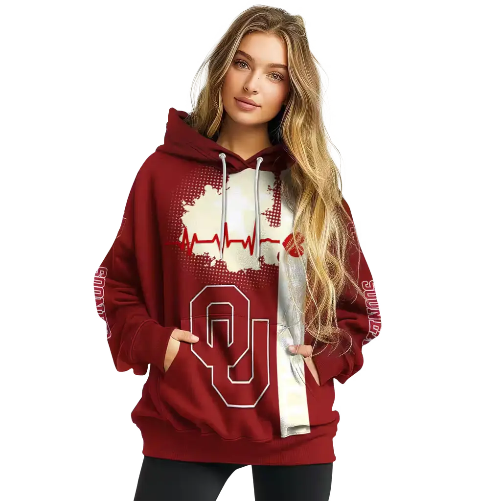 oklahoma sooners football heartbeat crimson hoodie high quality oklahoma sooners football heartbeat crimson hoodie high quality
