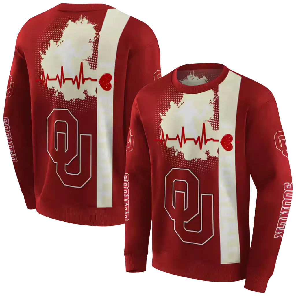 oklahoma sooners football heartbeat crimson hoodie premium grade oklahoma sooners football heartbeat crimson hoodie premium grade