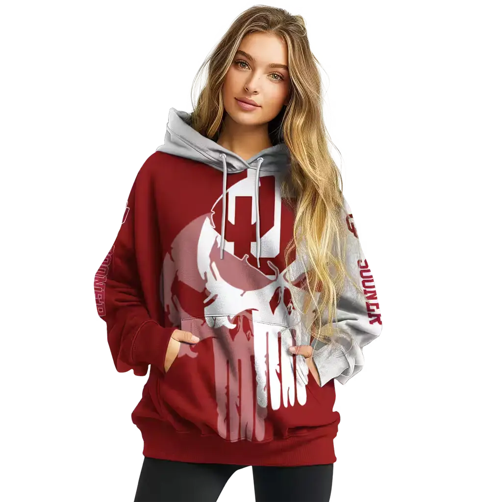 oklahoma sooners graphic punisher crimson white hoodie high quality oklahoma sooners graphic punisher crimson white hoodie high quality