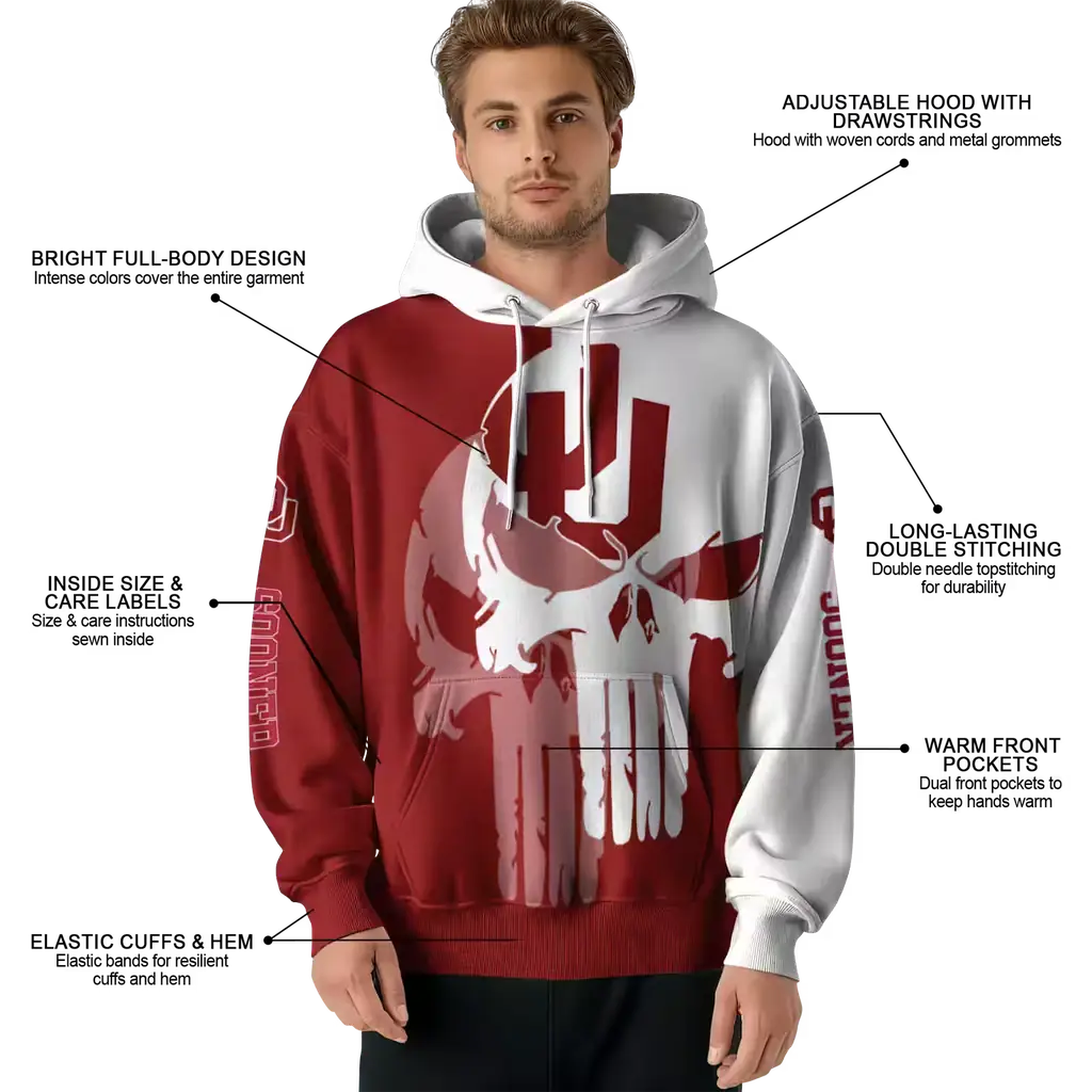 oklahoma sooners graphic punisher crimson white hoodie latest model oklahoma sooners graphic punisher crimson white hoodie latest model