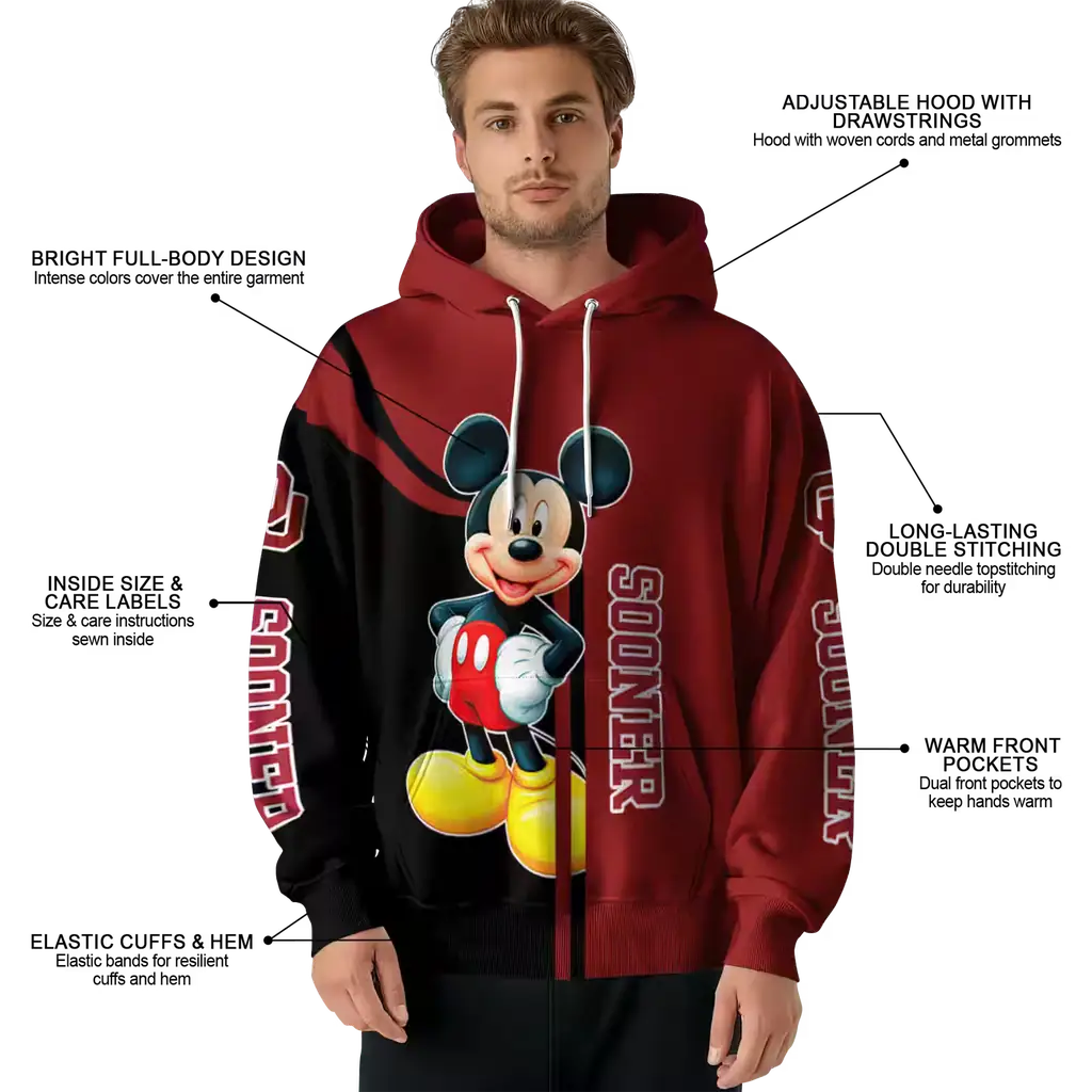 oklahoma sooners mickey mouse crimson black hoodie latest model oklahoma sooners mickey mouse crimson black hoodie latest model