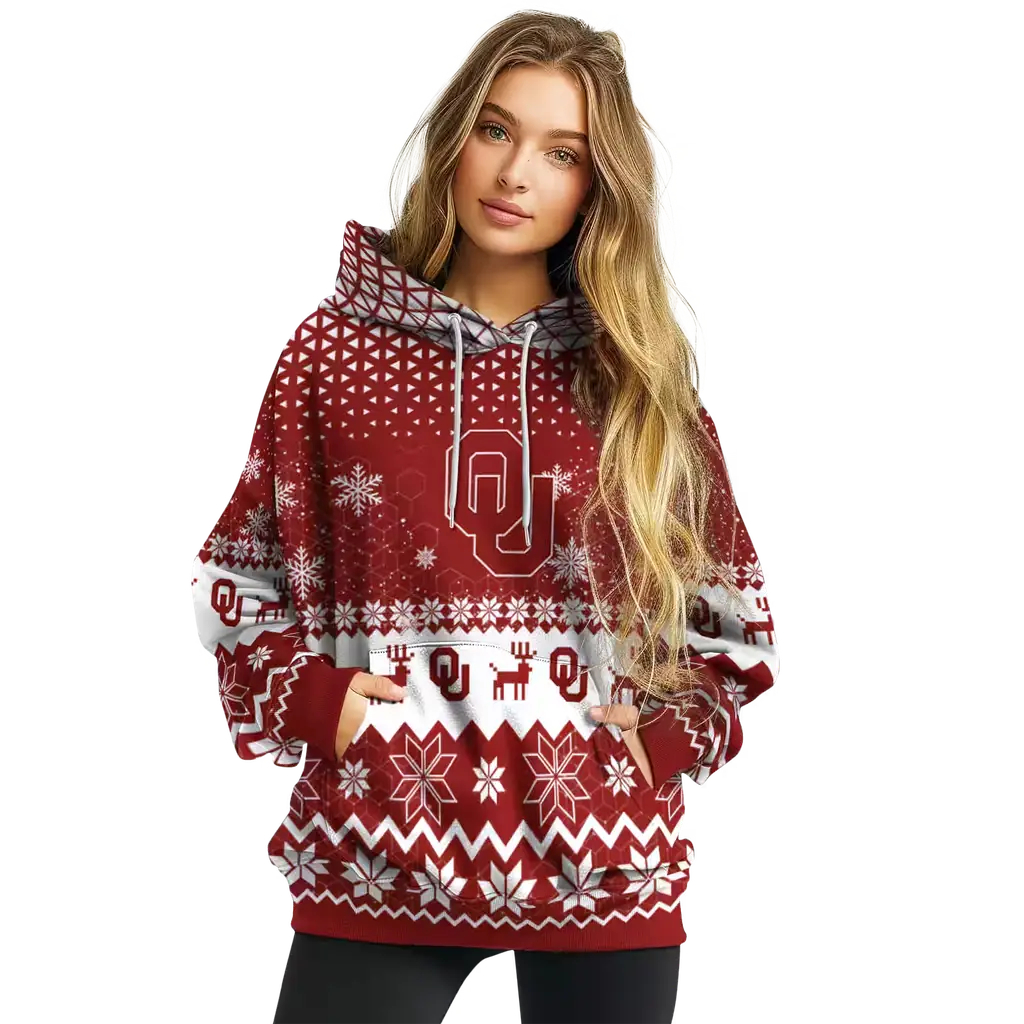oklahoma sooners reindeer motif crimson hoodie high quality oklahoma sooners reindeer motif crimson hoodie high quality