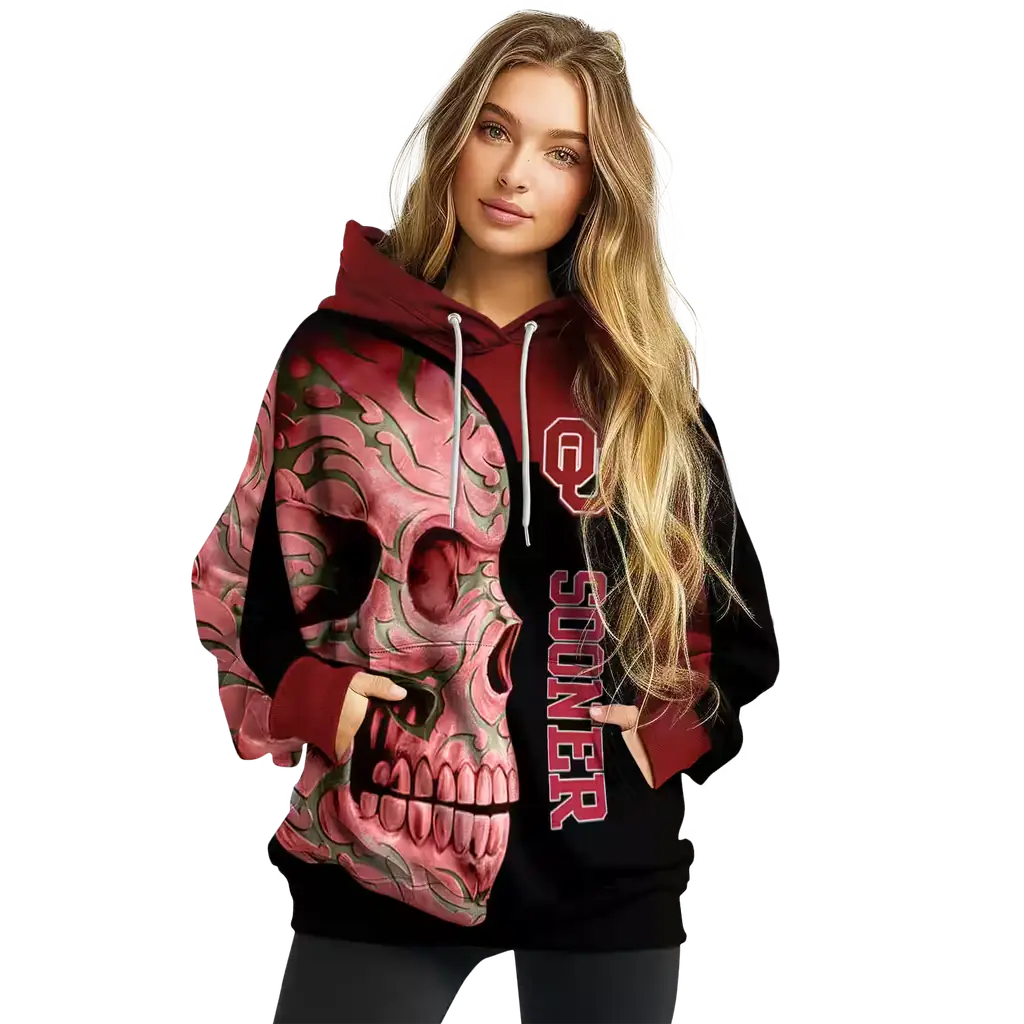 oklahoma sooners skull motif crimson black hoodie high quality oklahoma sooners skull motif crimson black hoodie high quality