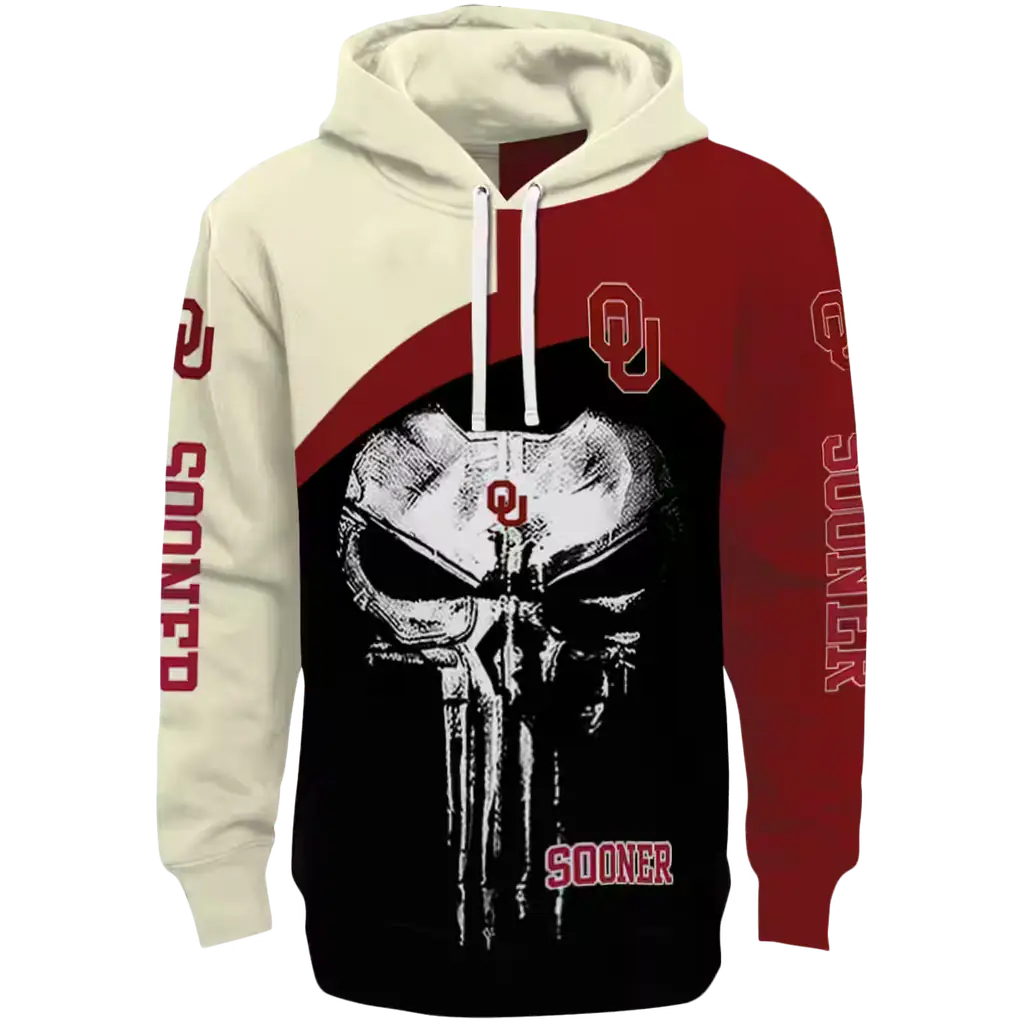 oklahoma sooners skull punisher cream black hoodie best selling oklahoma sooners skull punisher cream black hoodie best selling