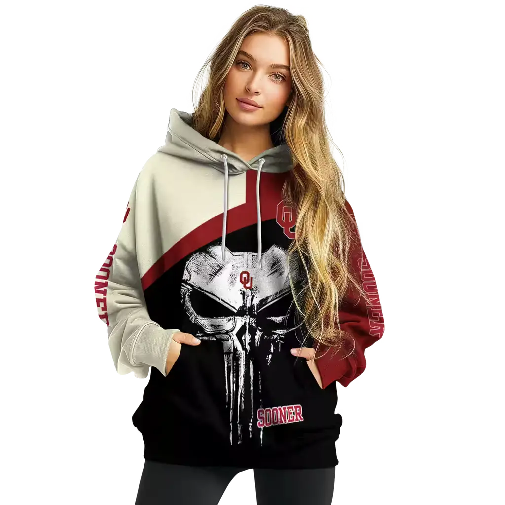 oklahoma sooners skull punisher cream black hoodie high quality oklahoma sooners skull punisher cream black hoodie high quality
