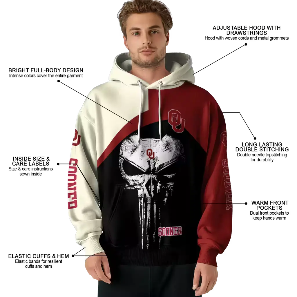 oklahoma sooners skull punisher cream black hoodie latest model oklahoma sooners skull punisher cream black hoodie latest model