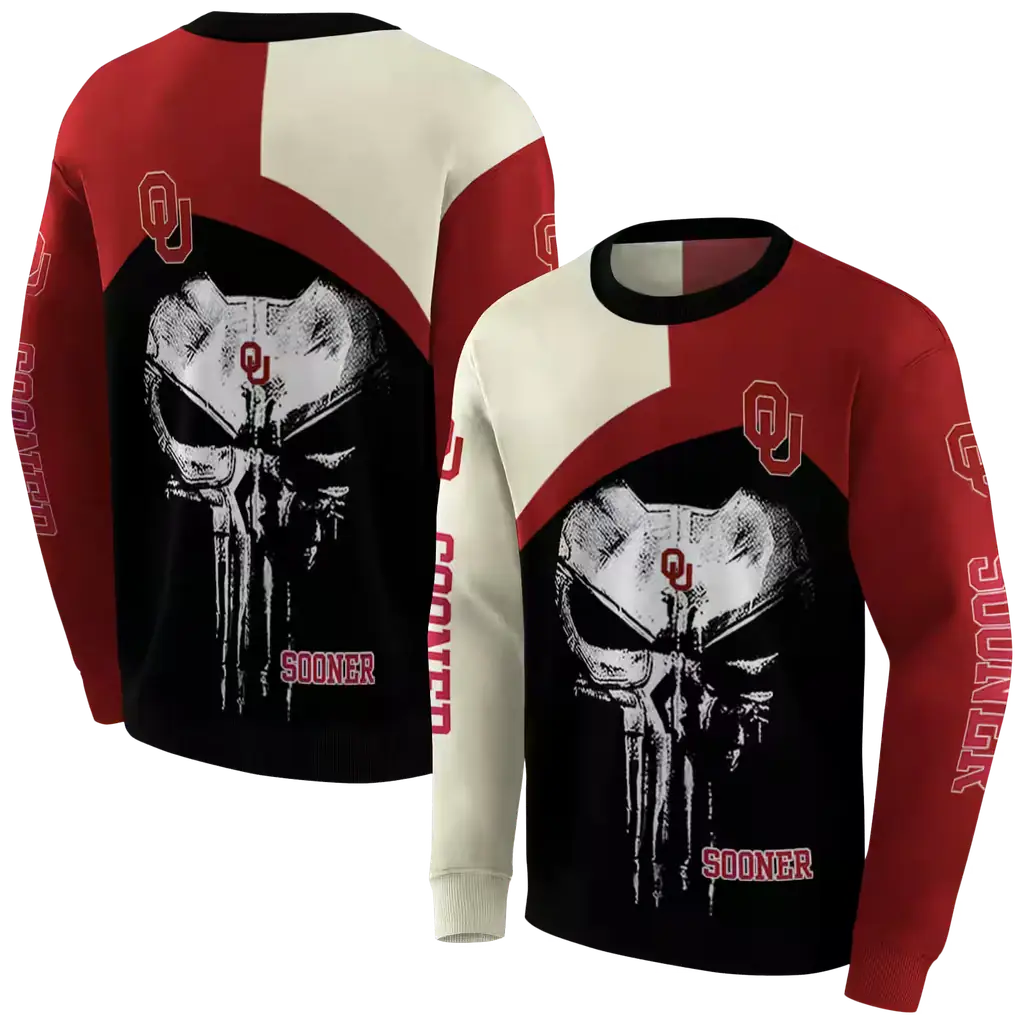 oklahoma sooners skull punisher cream black hoodie premium grade oklahoma sooners skull punisher cream black hoodie premium grade