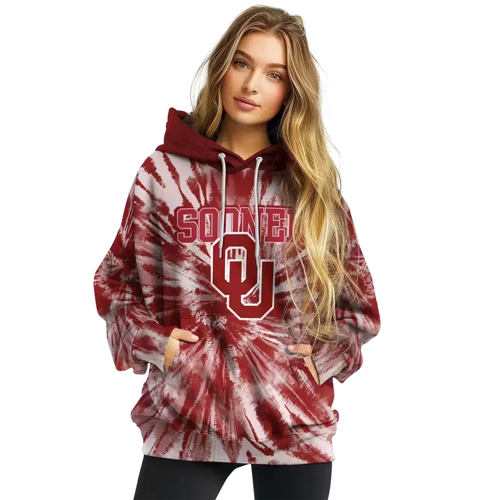 oklahoma sooners tie dye pattern crimson hoodie high quality oklahoma sooners tie dye pattern crimson hoodie high quality