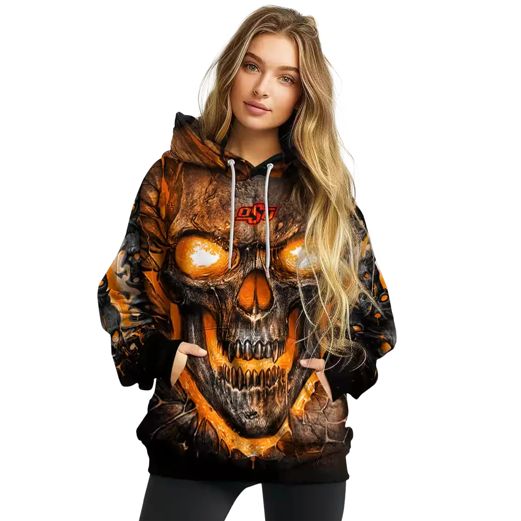 oklahoma state cowboys demonic skull orange black hoodie high quality oklahoma state cowboys demonic skull orange black hoodie high quality
