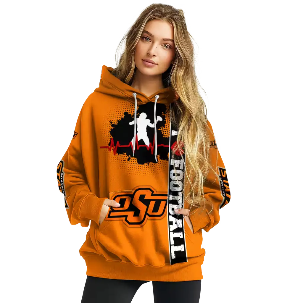 oklahoma state cowboys football heartbeat orange hoodie high quality oklahoma state cowboys football heartbeat orange hoodie high quality