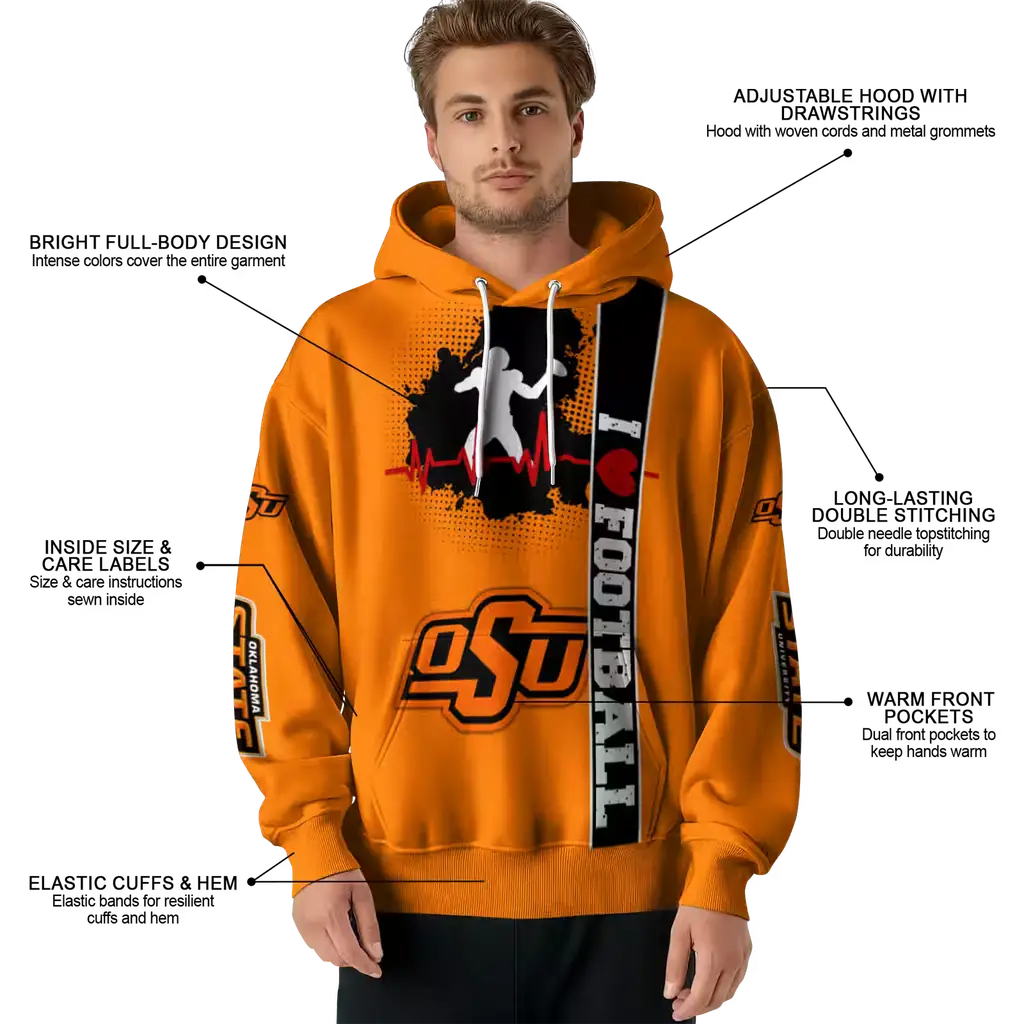 oklahoma state cowboys football heartbeat orange hoodie latest model oklahoma state cowboys football heartbeat orange hoodie latest model