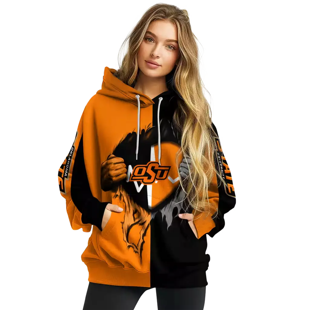 oklahoma state cowboys heartbeat graphic orange hoodie high quality oklahoma state cowboys heartbeat graphic orange hoodie high quality