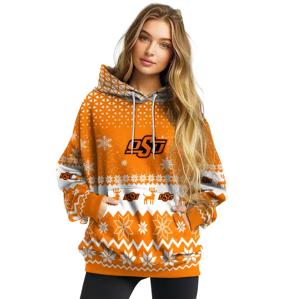 oklahoma state cowboys reindeer motif orange hoodie high quality oklahoma state cowboys reindeer motif orange hoodie high quality