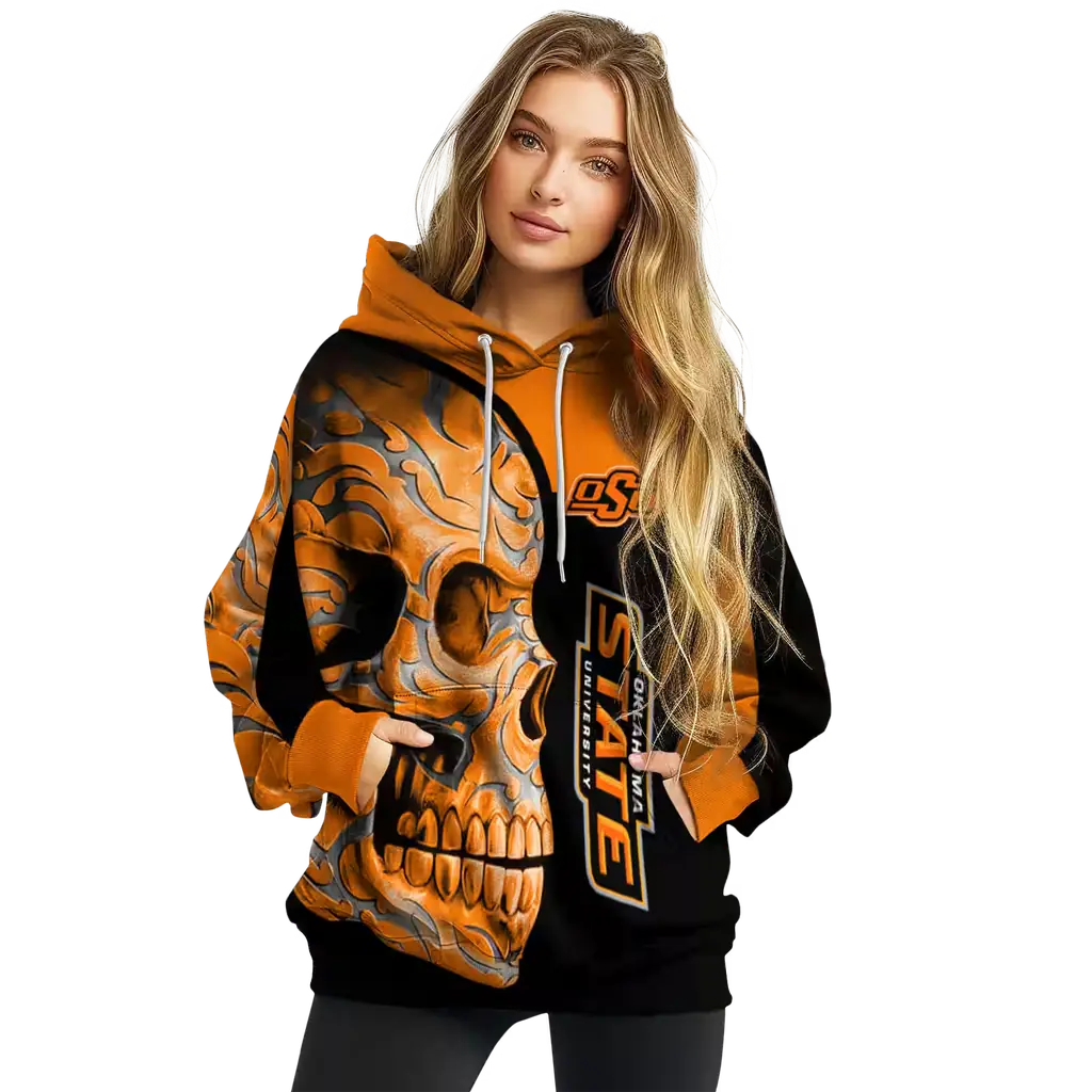 oklahoma state cowboys skull motif orange black hoodie high quality oklahoma state cowboys skull motif orange black hoodie high quality