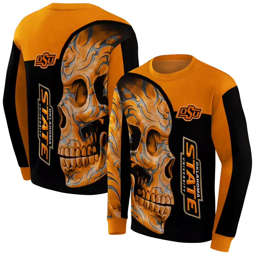 oklahoma state cowboys skull motif orange black hoodie premium grade oklahoma state cowboys skull motif orange black hoodie premium grade