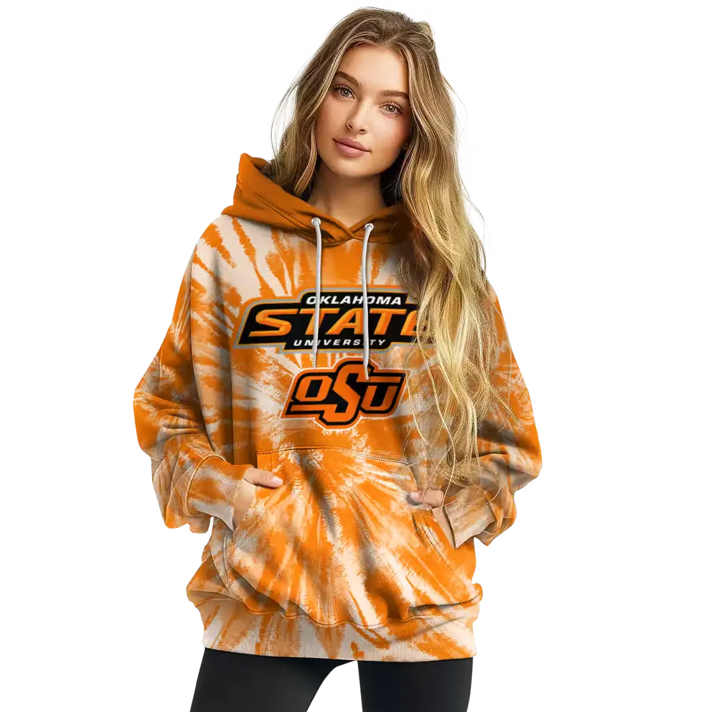 oklahoma state cowboys tie dye pattern orange hoodie high quality oklahoma state cowboys tie dye pattern orange hoodie high quality