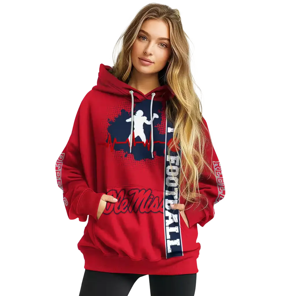 ole miss rebels football heartbeat red hoodie high quality ole miss rebels football heartbeat red hoodie high quality