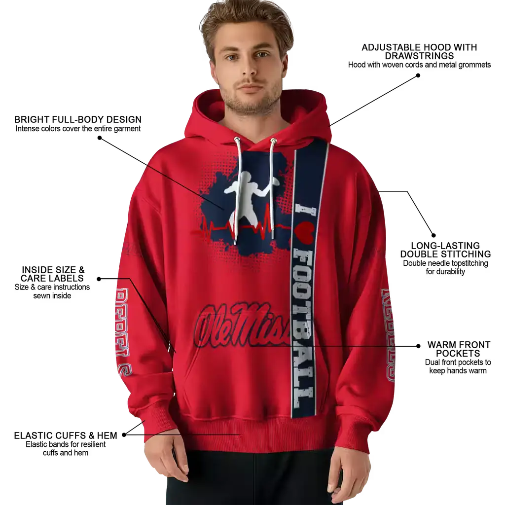 ole miss rebels football heartbeat red hoodie latest model ole miss rebels football heartbeat red hoodie latest model