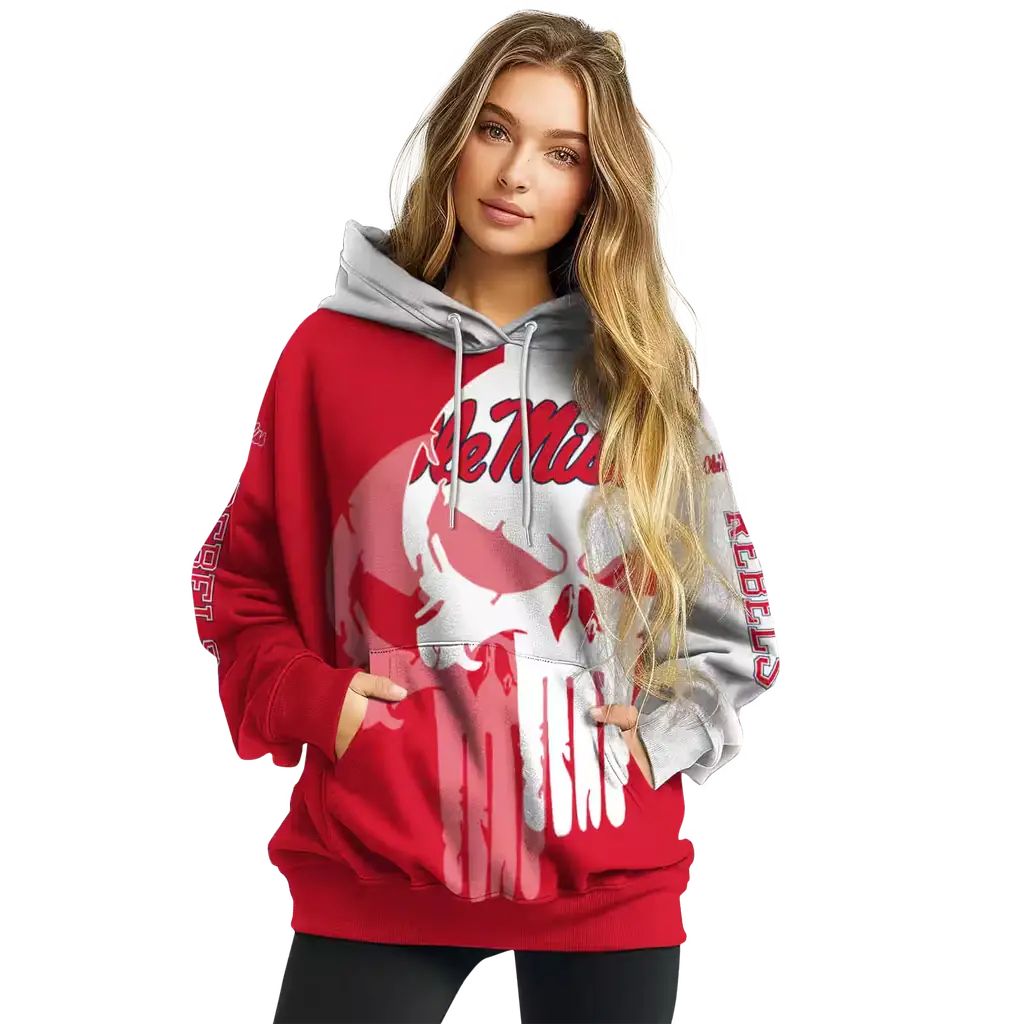 ole miss rebels graphic punisher red white hoodie high quality ole miss rebels graphic punisher red white hoodie high quality