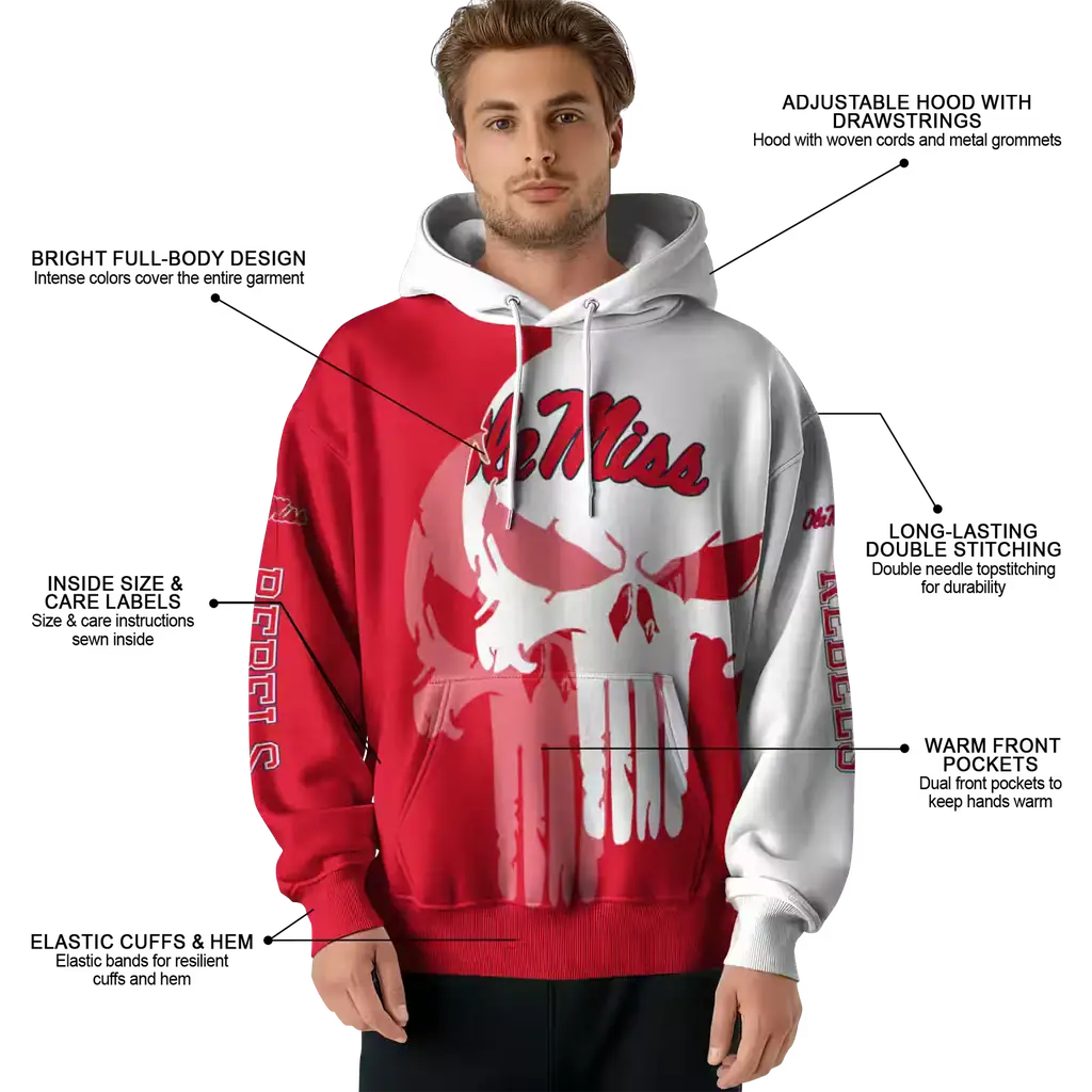 ole miss rebels graphic punisher red white hoodie latest model ole miss rebels graphic punisher red white hoodie latest model