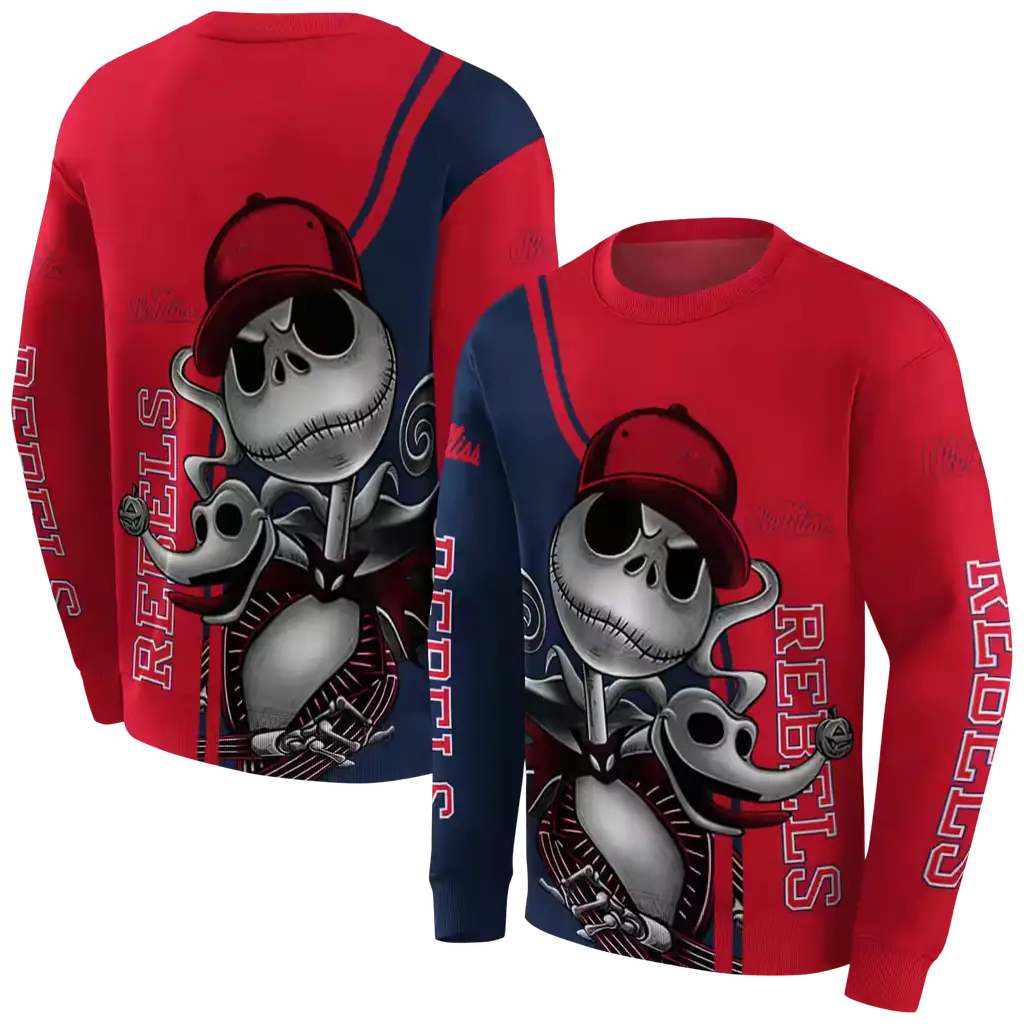 ole miss rebels jack skellington red hoodie premium grade ole miss rebels jack skellington red hoodie premium grade