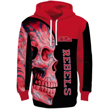 ole miss rebels skull motif red black hoodie best selling