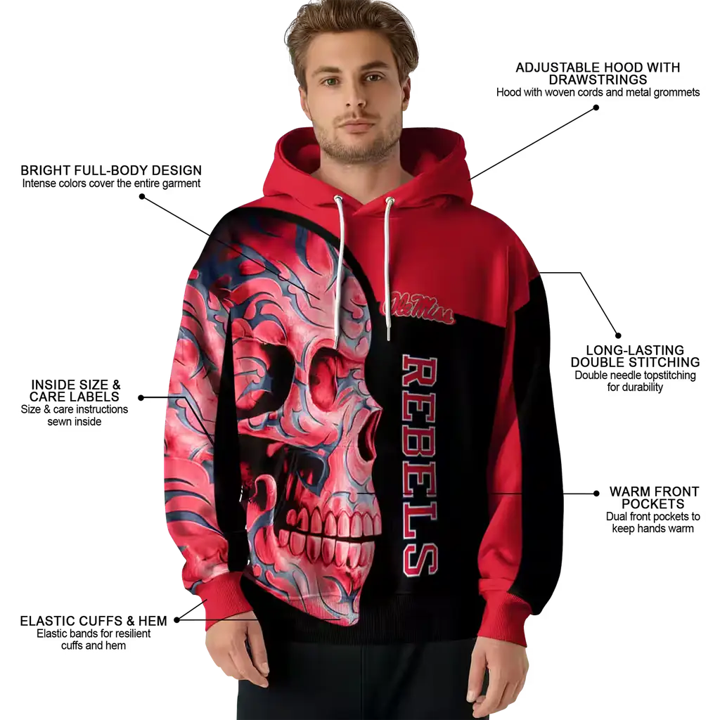 ole miss rebels skull motif red black hoodie latest model ole miss rebels skull motif red black hoodie latest model