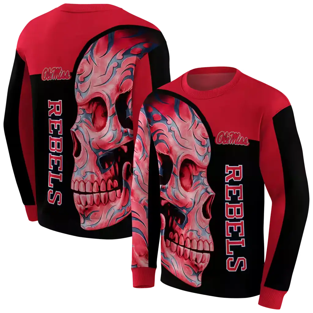 ole miss rebels skull motif red black hoodie premium grade ole miss rebels skull motif red black hoodie premium grade