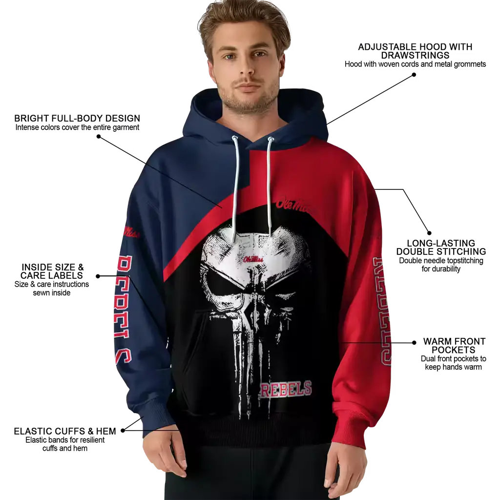ole miss rebels skull punisher blue black hoodie latest model ole miss rebels skull punisher blue black hoodie latest model