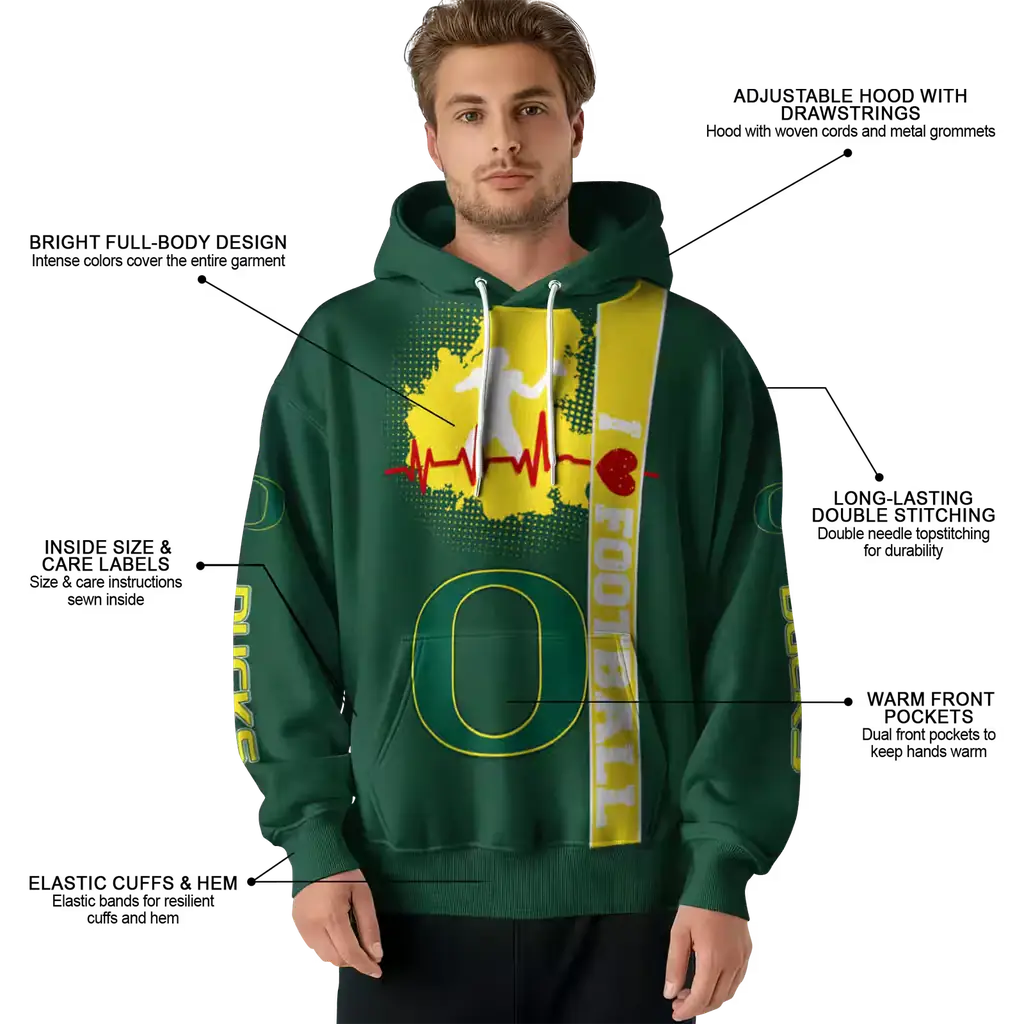 oregon ducks football heartbeat green hoodie latest model oregon ducks football heartbeat green hoodie latest model