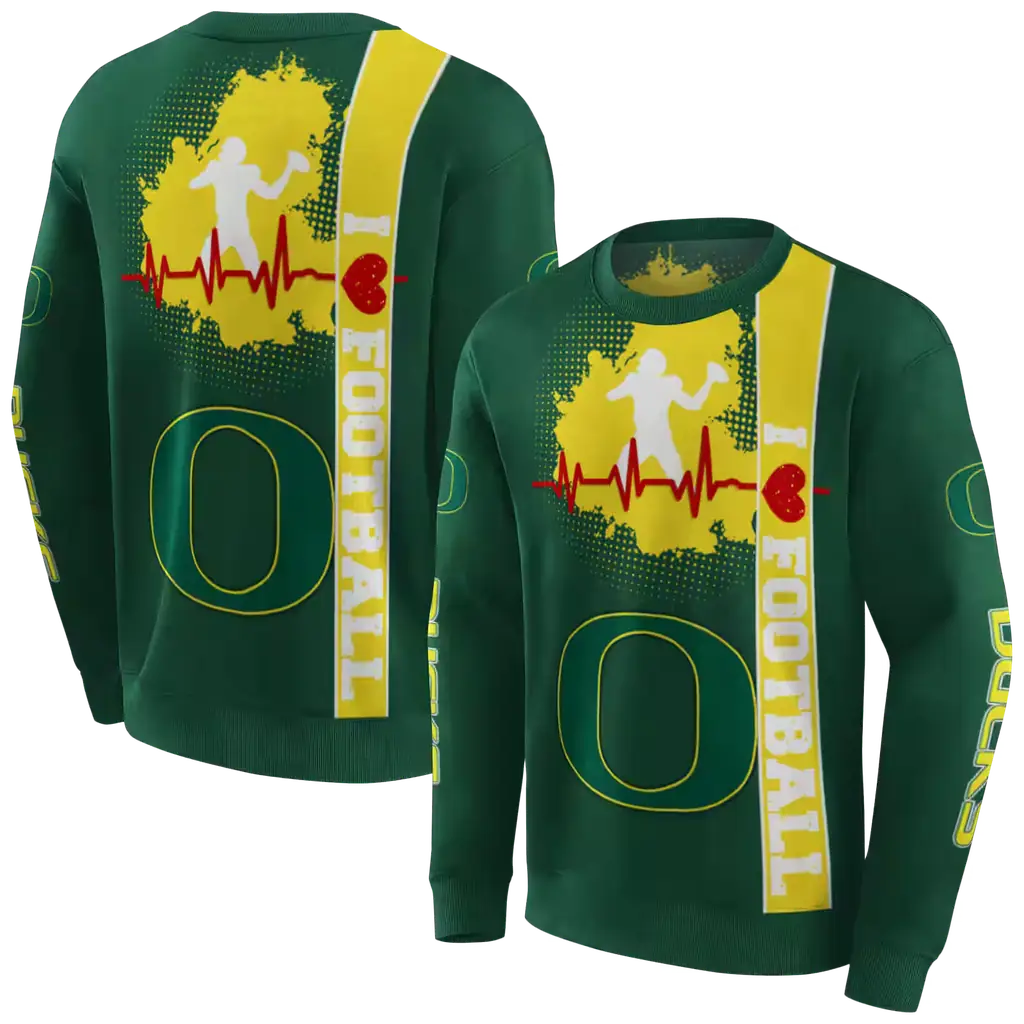 oregon ducks football heartbeat green hoodie premium grade oregon ducks football heartbeat green hoodie premium grade