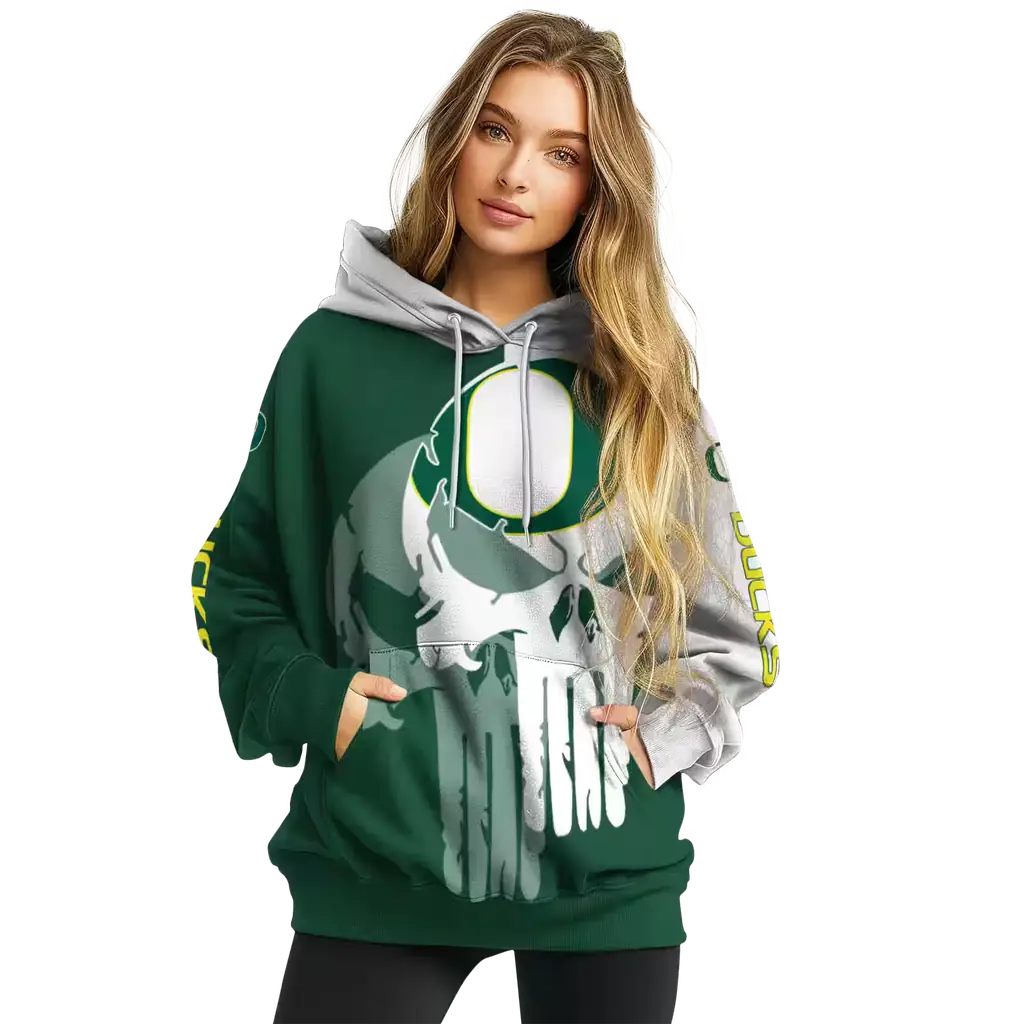 oregon ducks graphic punisher green white hoodie high quality oregon ducks graphic punisher green white hoodie high quality