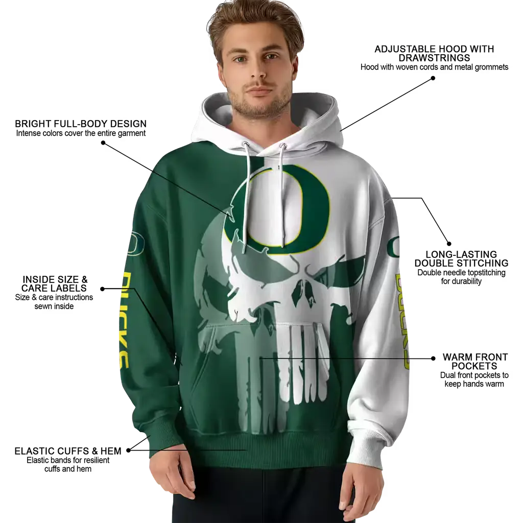 oregon ducks graphic punisher green white hoodie latest model oregon ducks graphic punisher green white hoodie latest model