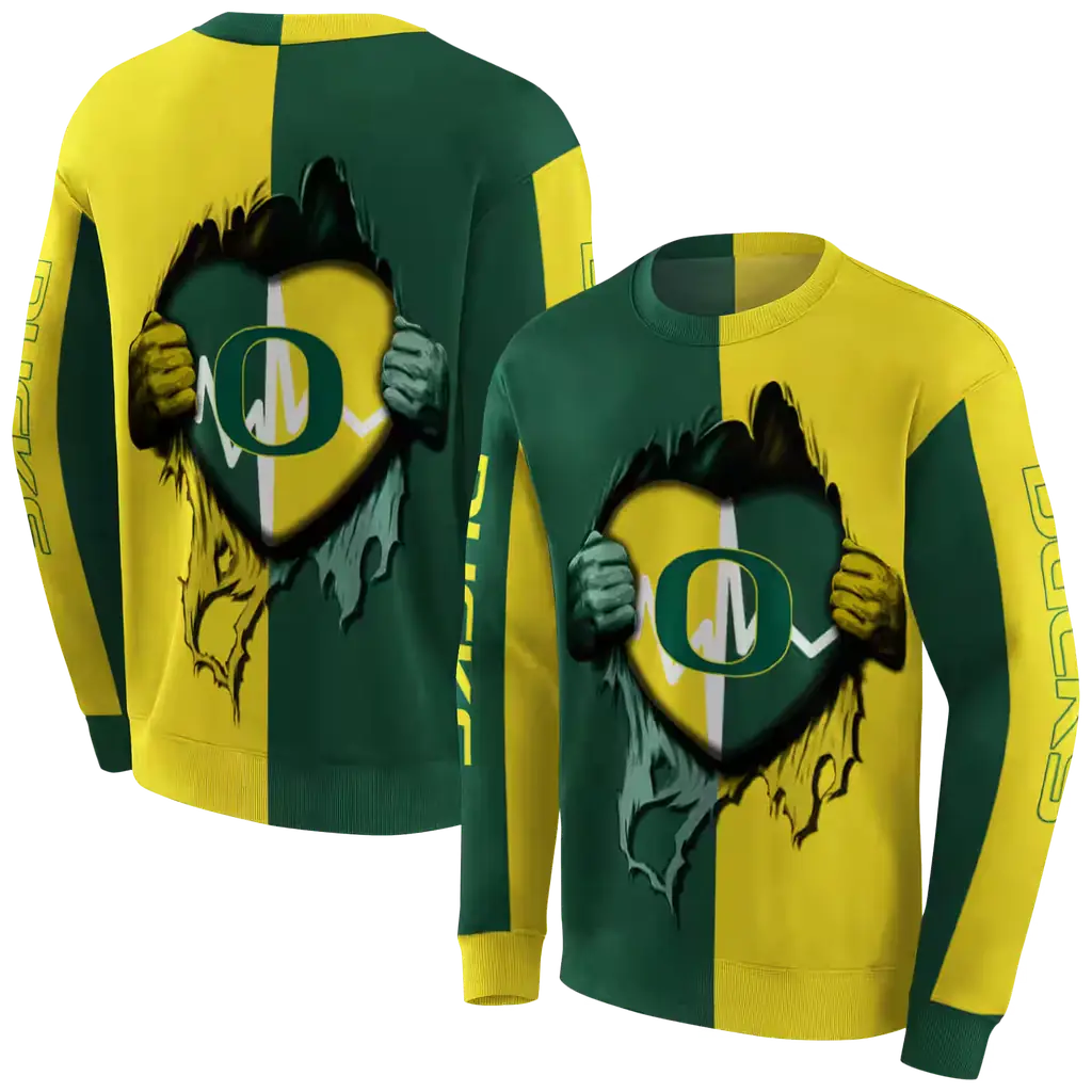 oregon ducks heartbeat graphic green hoodie premium grade oregon ducks heartbeat graphic green hoodie premium grade