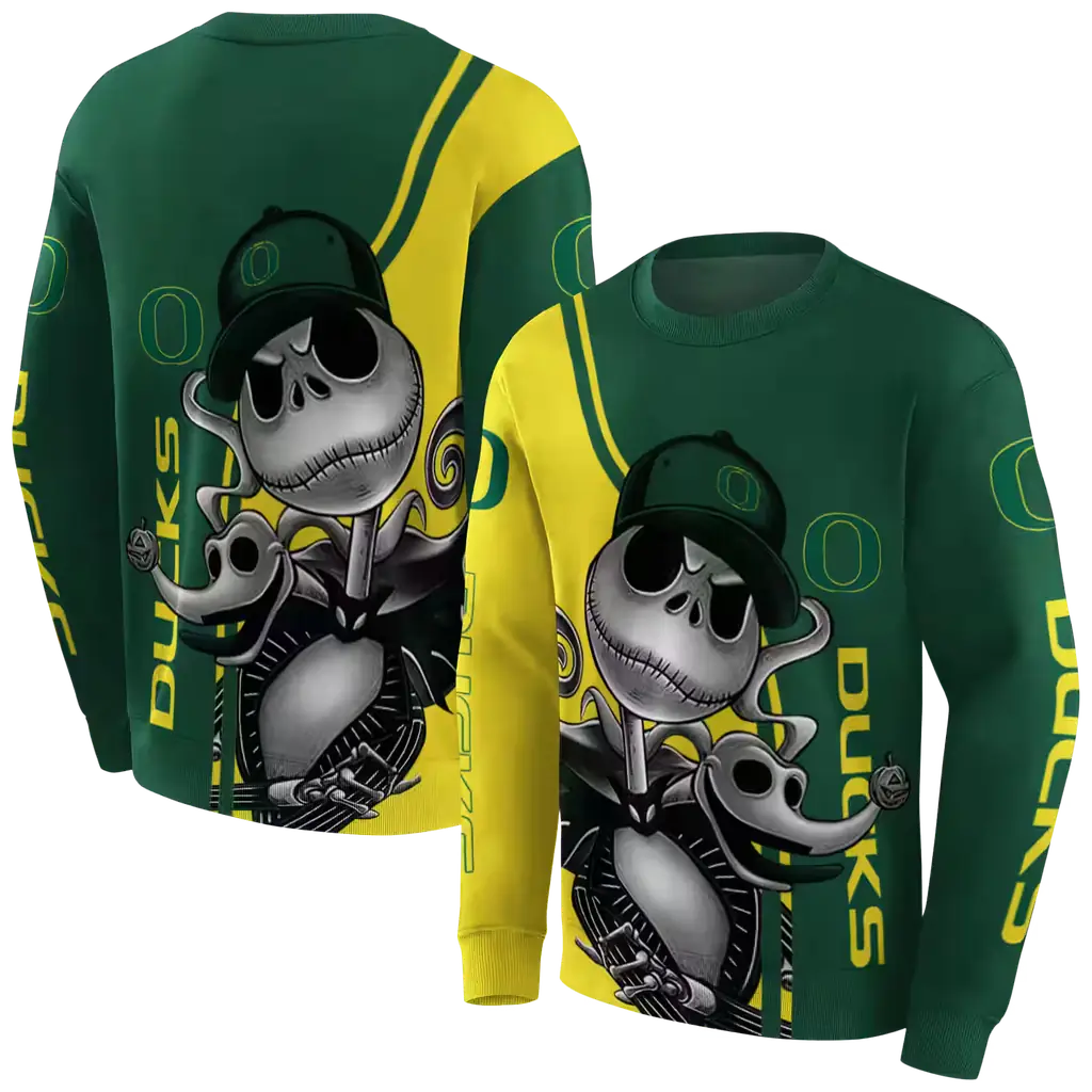 oregon ducks jack skellington green hoodie premium grade oregon ducks jack skellington green hoodie premium grade