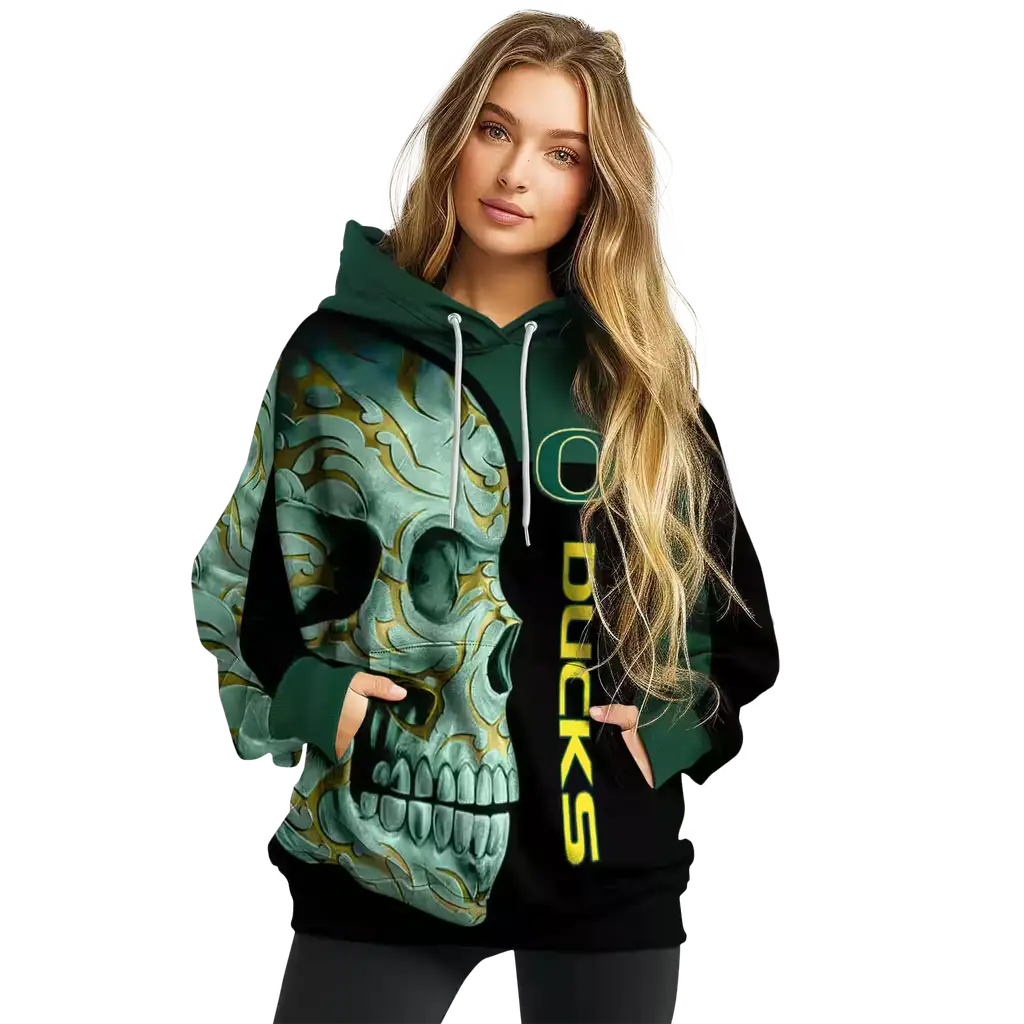 oregon ducks skull motif green black hoodie high quality oregon ducks skull motif green black hoodie high quality