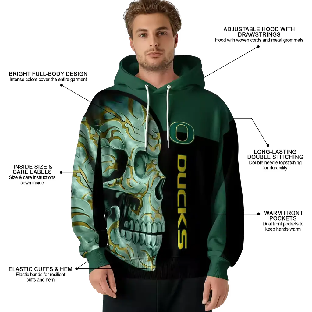 oregon ducks skull motif green black hoodie latest model oregon ducks skull motif green black hoodie latest model