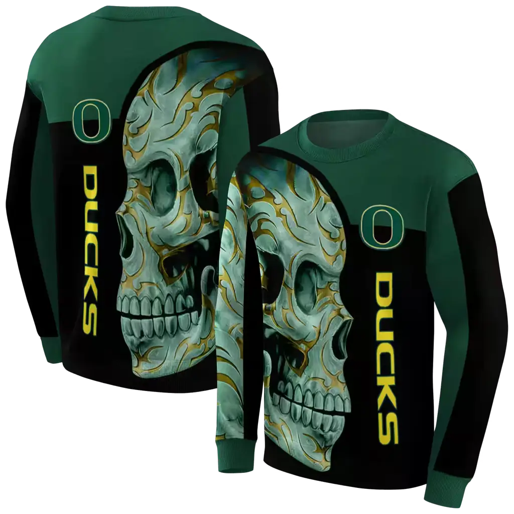 oregon ducks skull motif green black hoodie premium grade oregon ducks skull motif green black hoodie premium grade