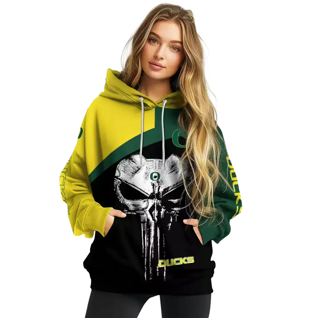 oregon ducks skull punisher yellow black hoodie high quality oregon ducks skull punisher yellow black hoodie high quality