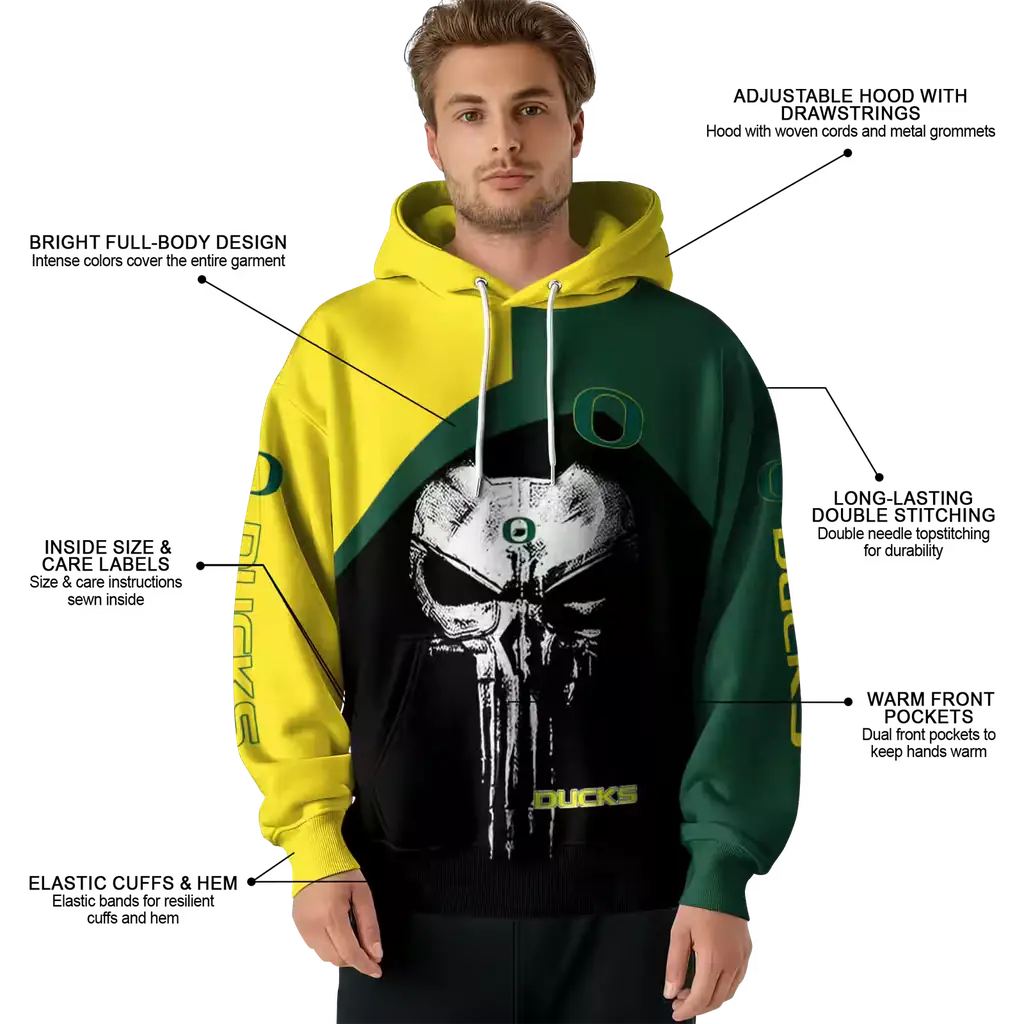 oregon ducks skull punisher yellow black hoodie latest model oregon ducks skull punisher yellow black hoodie latest model